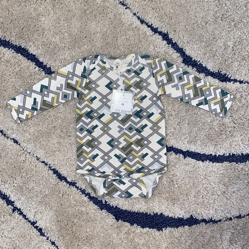 Kate Quinn long sleeve lap neck bodysuit | 70s diamond geo